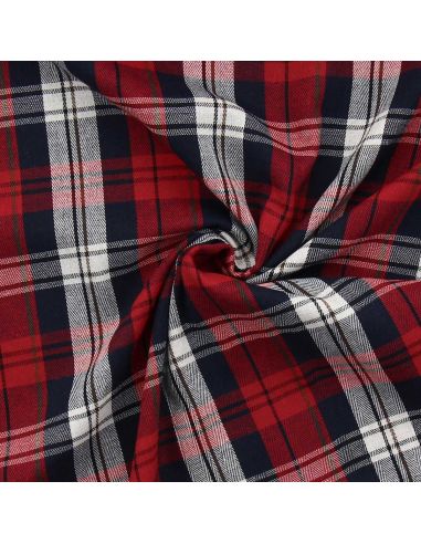 Tissu à carreaux tartan effet flanelle - Rouge et bleu navy