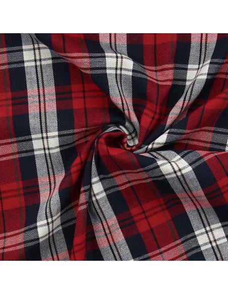 Tissu à carreaux tartan effet flanelle - Rouge et bleu navy