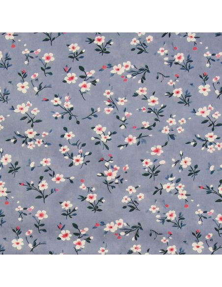 Tissu viscose Rosier sauvage - Bleu charette