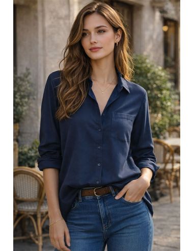 Tissu tencel effet peau de pêche - Bleu navy
