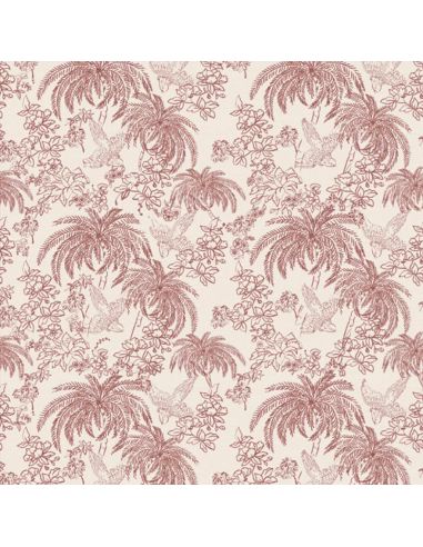 Tissu toile de Jouy demi-natté – Grande largeur – Palme rouge