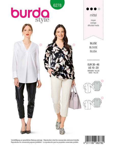 Patron de blouse en col V - Burda 6278