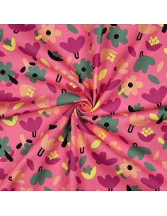 Tissu popeline de coton Jennifer Bouron - Fleurs verte sur fond rose