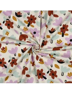Tissu popeline de coton Jennifer Bouron - Fleurs marron sur fond écru