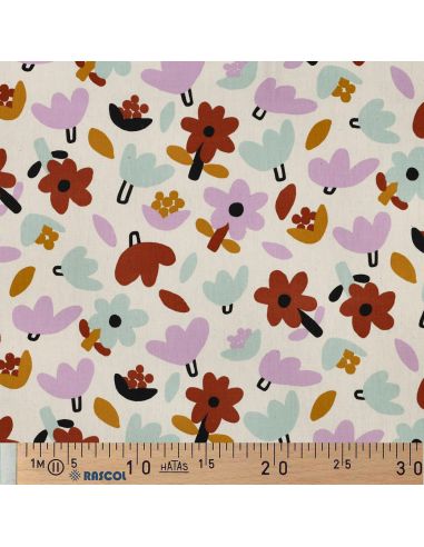 Tissu popeline de coton Jennifer Bouron - Fleurs marron sur fond écru