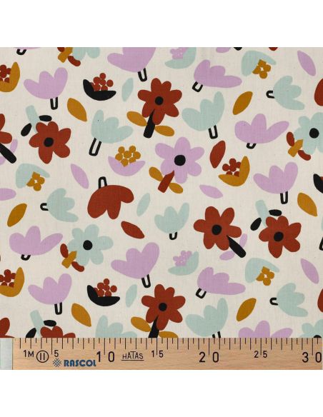 Tissu popeline de coton Jennifer Bouron - Fleurs marron sur fond écru