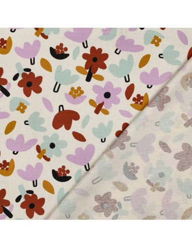Tissu popeline de coton Jennifer Bouron - Fleurs marron sur fond écru