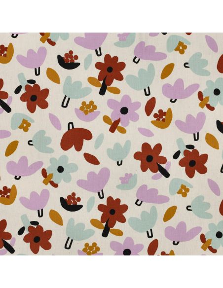 Tissu popeline de coton Jennifer Bouron - Fleurs marron sur fond écru