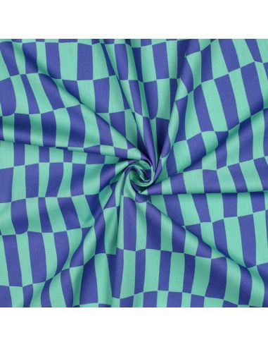 Tissu popeline de coton Jennifer Bouron - Carreaux bleu et menthe