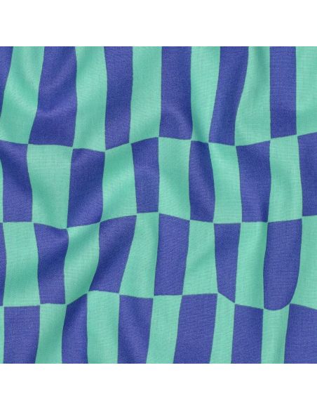 Tissu popeline de coton Jennifer Bouron - Carreaux bleu et menthe