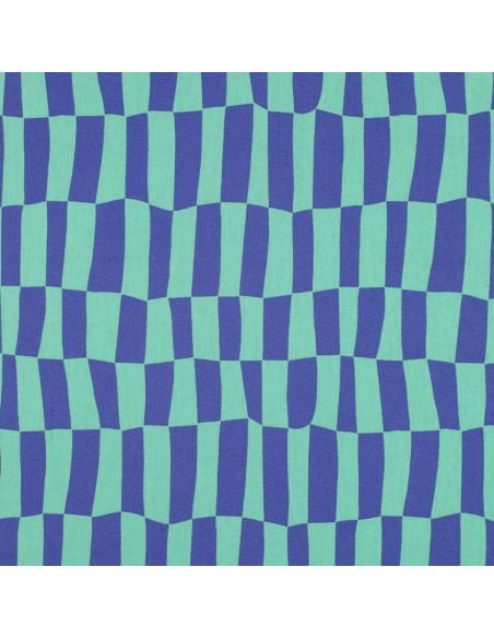 Tissu popeline de coton Jennifer Bouron - Carreaux bleu et menthe