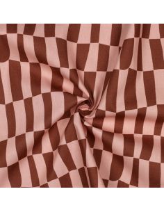 Tissu popeline de coton Jennifer Bouron - Carreaux abricot et brun