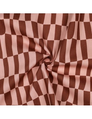 Tissu popeline de coton Jennifer Bouron - Carreaux abricot et brun