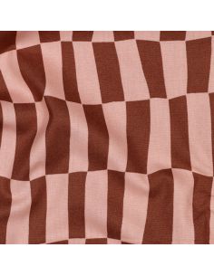Tissu popeline de coton Jennifer Bouron - Carreaux abricot et brun 2
