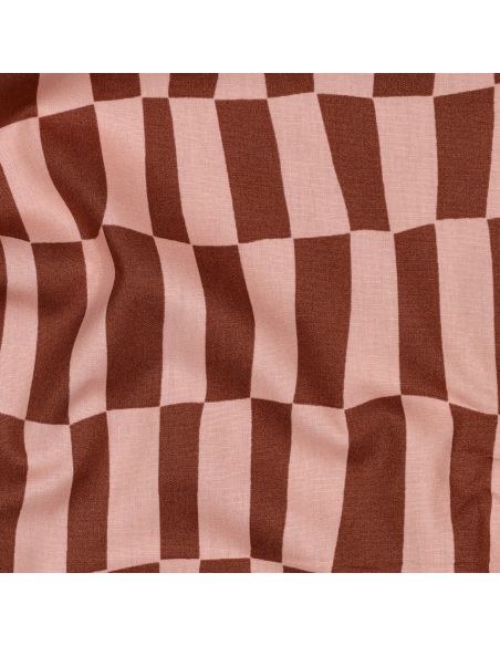 Tissu popeline de coton Jennifer Bouron - Carreaux abricot et brun
