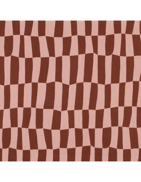 Tissu popeline de coton Jennifer Bouron - Carreaux abricot et brun