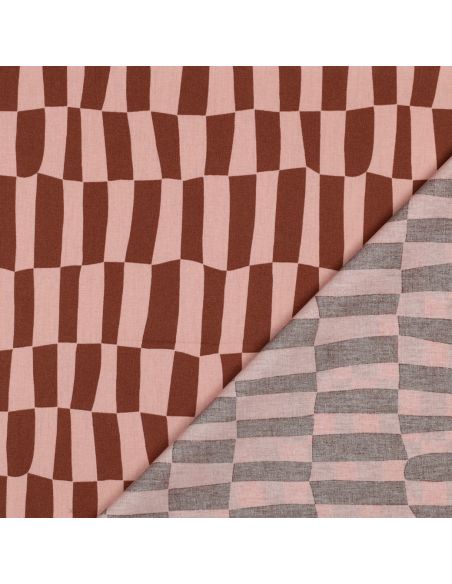 Tissu popeline de coton Jennifer Bouron - Carreaux abricot et brun