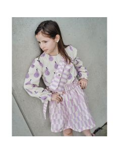 Tissu popeline de coton Jennifer Bouron - Carreaux naturel et parme 2
