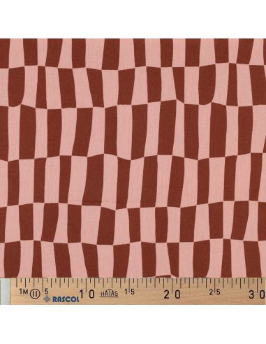 Tissu popeline de coton Jennifer Bouron - Carreaux abricot et brun