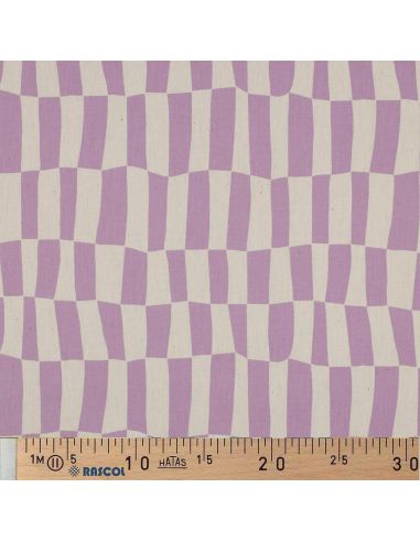 Tissu popeline de coton Jennifer Bouron - Carreaux naturel et parme