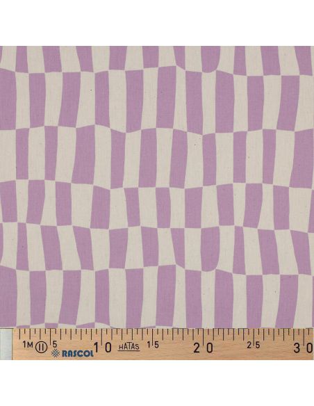 Tissu popeline de coton Jennifer Bouron - Carreaux naturel et parme