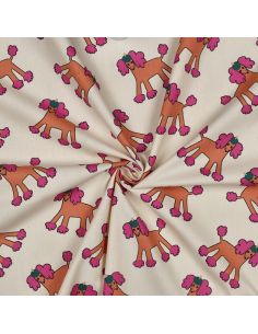 Tissu popeline de coton Jennifer Bouron - Chiens rose sur fond naturel