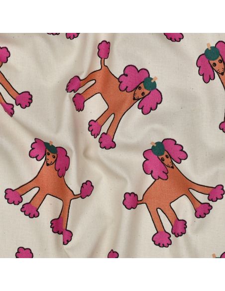 Tissu popeline de coton Jennifer Bouron - Chiens rose sur fond naturel