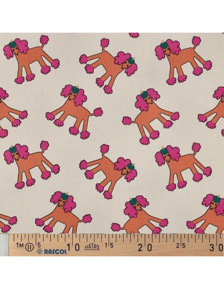 Tissu popeline de coton Jennifer Bouron - Chiens rose sur fond naturel