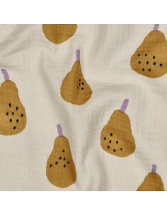 Tissu double gaze imprimé - Poires ocre sur fond naurel 2