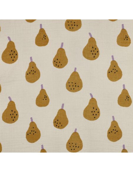 Tissu double gaze imprimé - Poires ocre sur fond naurel