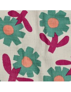 Tissu double gaze imprimé Jennifer Bouron - Fleurs vertes sur fond naturel 2
