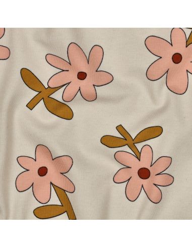 Tissu jersey imprimé Jennifer Bouron - Fleurs pêche sur fond naturel