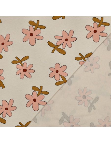 Tissu jersey imprimé Jennifer Bouron - Fleurs pêche sur fond naturel
