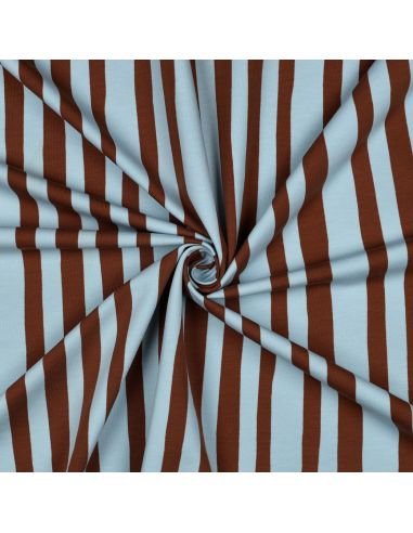 Tissu sweat Jennifer Bouron - Rayures bleu ciel et chocolat