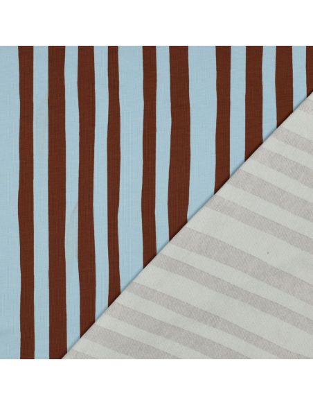 Tissu sweat Jennifer Bouron - Rayures bleu ciel et chocolat