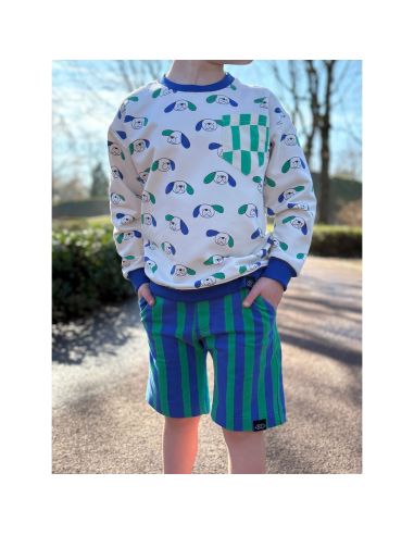 Tissu sweat Jennifer Bouron - Rayures bleues et vertes