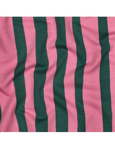 Tissu sweat Jennifer Bouron - Rayures vert herbe et roses