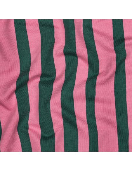 Tissu sweat Jennifer Bouron - Rayures vert herbe et roses