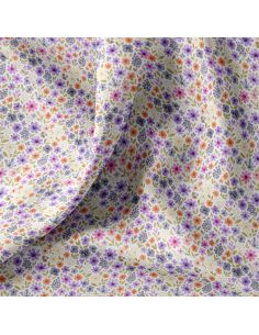 Tissu popeline de coton - Rozen blanc et violet
