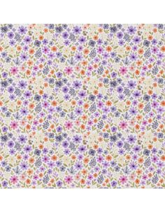 Tissu popeline de coton - Rozen blanc et violet 2