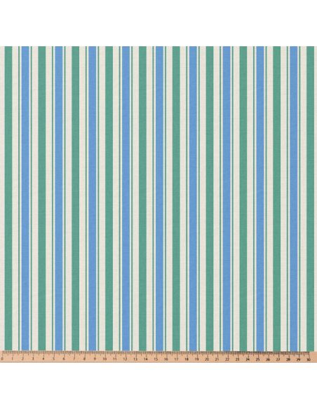 Tissu popeline de coton - Lydia vert et bleu