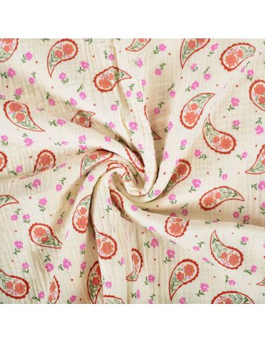 Tissu double gaze imprimé - Bandana écru