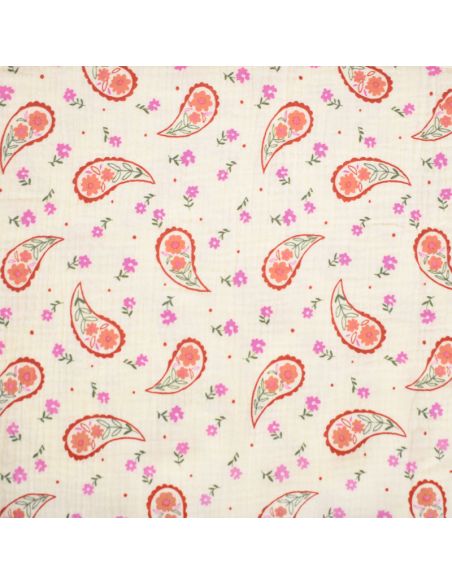 Tissu double gaze imprimé - Bandana écru