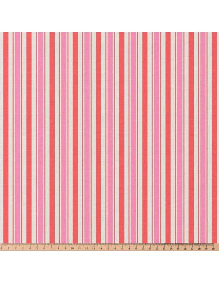 Tissu popeline de coton - Lydia rouge et rose
