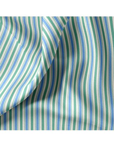 Tissu popeline de coton - Lydia vert et bleu