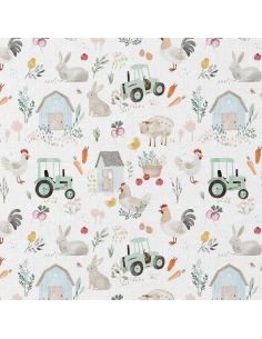 Tissu popeline de coton - Tracteur blanc et vert 2