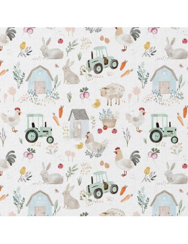 Tissu popeline de coton - Tracteur blanc et vert