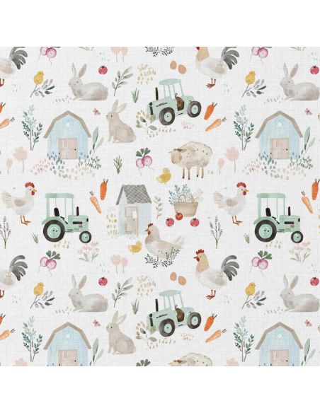 Tissu popeline de coton - Tracteur blanc et vert