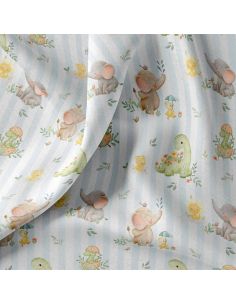 Tissu popeline de coton - Ellie blanc et bleu