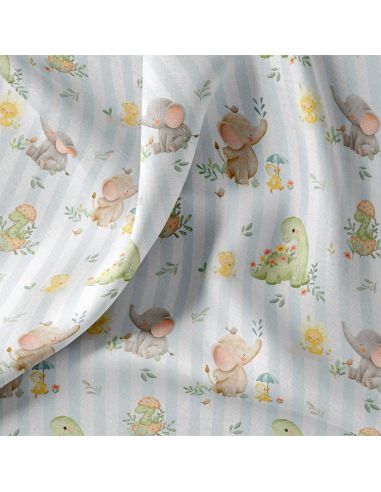 Tissu popeline de coton - Ellie blanc et bleu